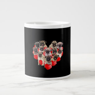 Cute Valentines Day Pug Dog Heart Puppy Large Coffee Mug