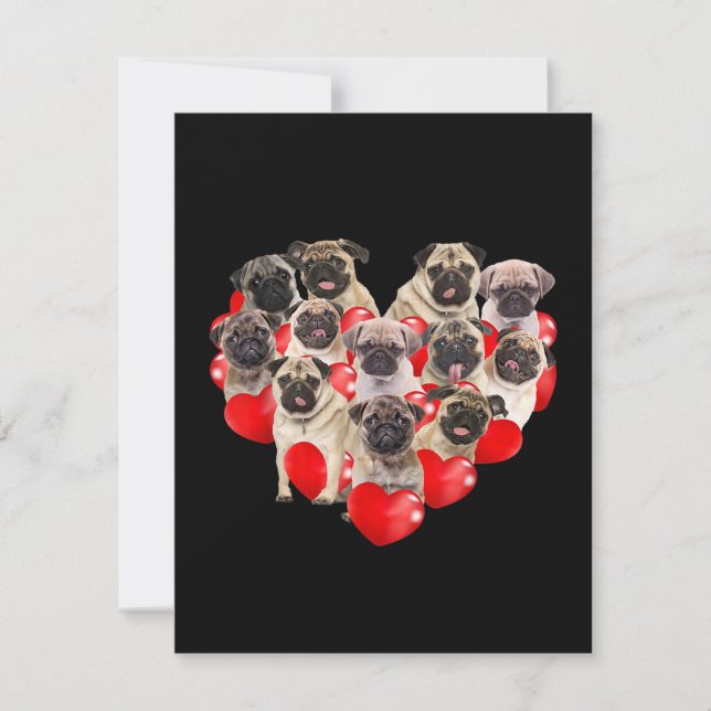 Cute Valentines Day Pug Dog Heart Puppy Thank You Card (Front)