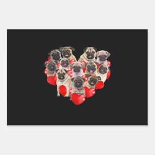 Cute Valentines Day Pug Dog Heart Puppy Wrapping Paper Sheet