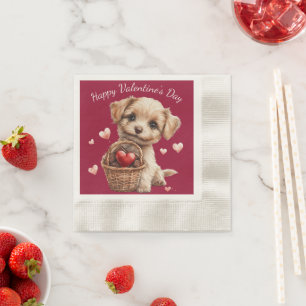Cute Valentine's Day Puppy Red Hearts Napkin