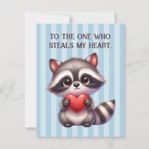 Cute Valentines Day Racoon Holding a Heart Holiday Card