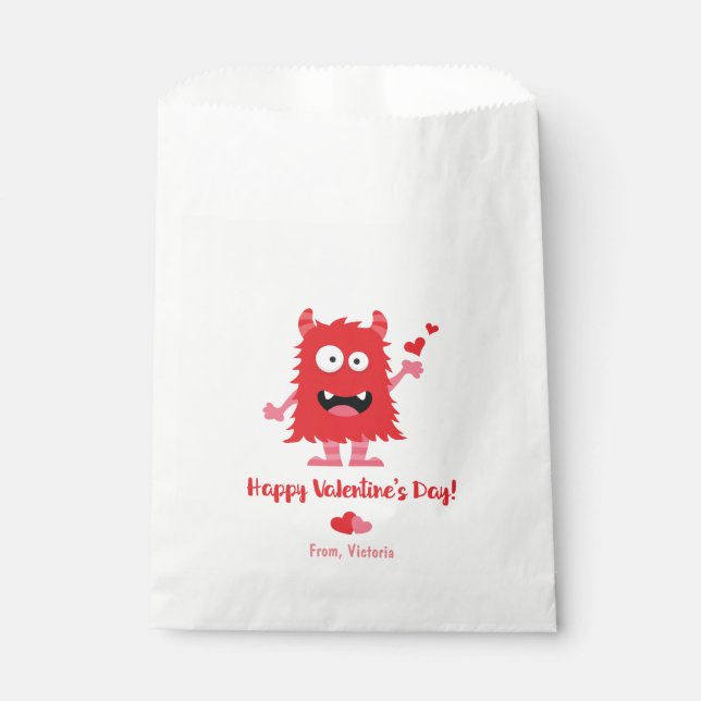 Cute Valentine's Day Red Monster Hearts Favour Bags (Front)