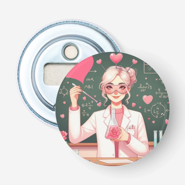 Cute Valentine's day scientist Bottle Opener (Front)