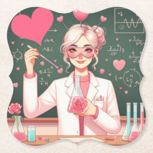 Cute Valentine's day scientist Paper Coaster