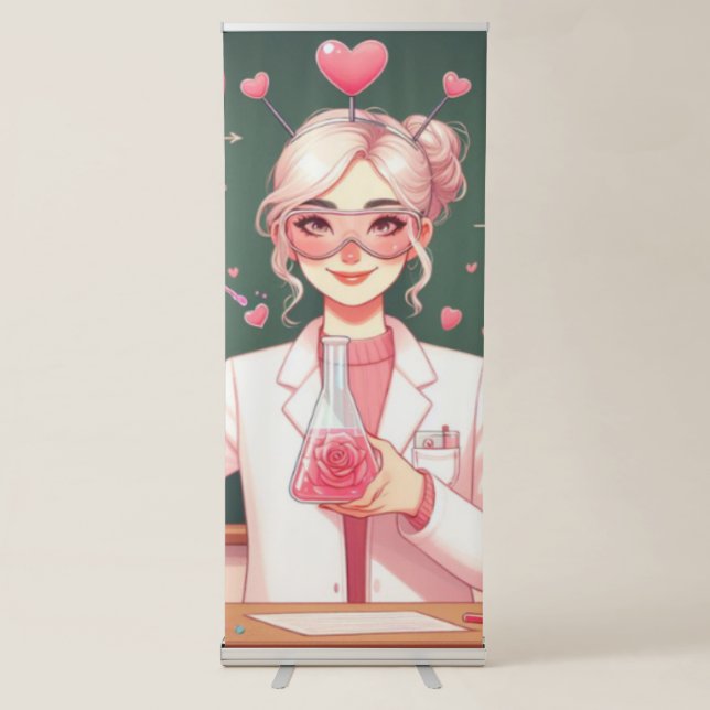 Cute Valentine's day scientist Retractable Banner (Front)