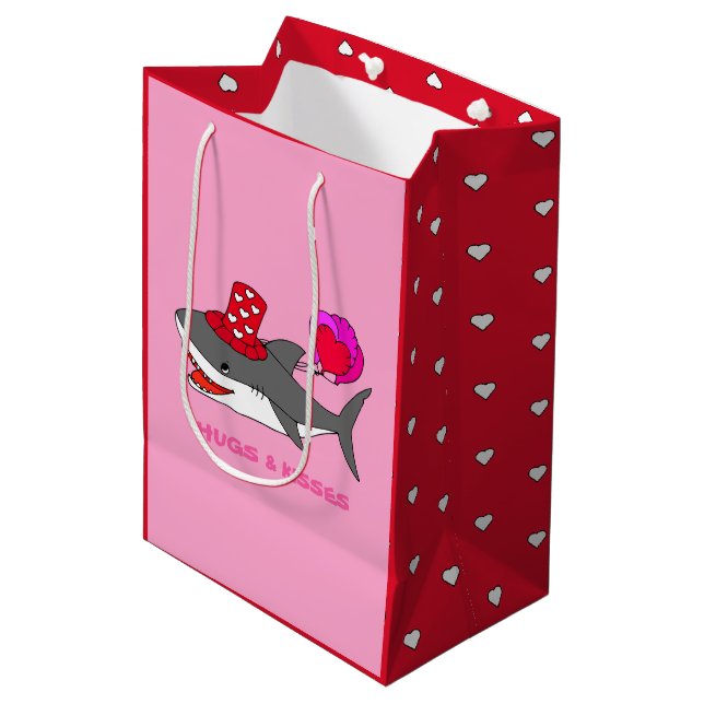 Cute Valentine's Day Shark Medium Gift Bag (Front Angled)