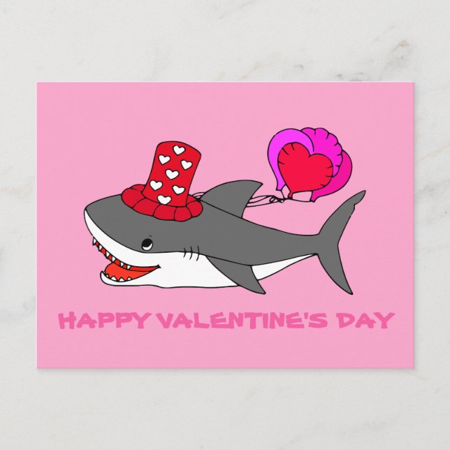 Cute Valentine's Day Shark Postcard (Front)
