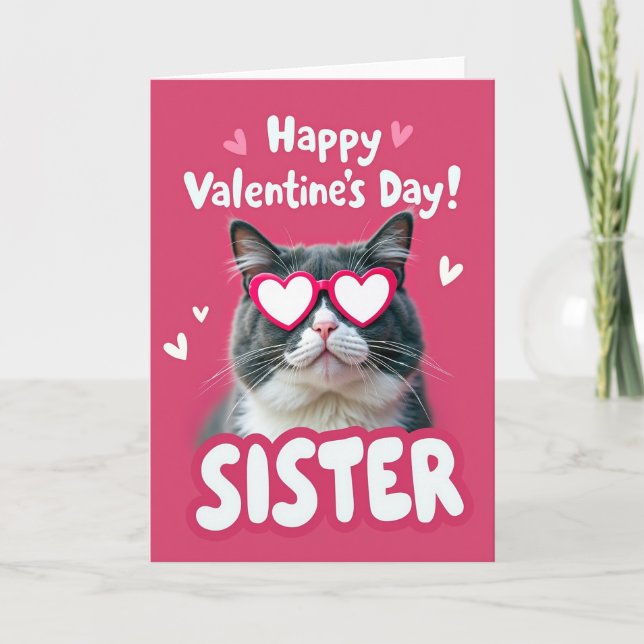 Cute Valentines Day Sister Cat Card (Front)