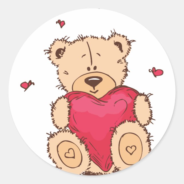 Cute Valentine's Day Teddy Bear Classic Round Sticker (Front)