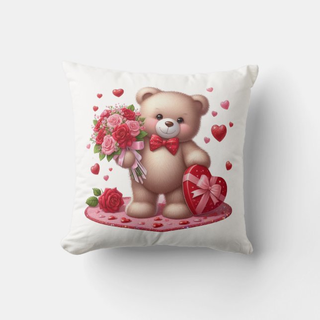 Cute Valentine's Day Teddy Bear Cushion (Front)