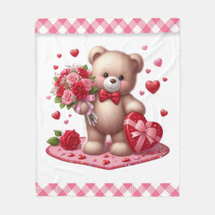 Cute Valentine's Day Teddy Bear Fleece Blanket
