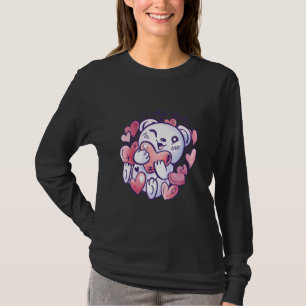 Cute Valentines Day Teddy Bear Hugging Hearts Wome T-Shirt