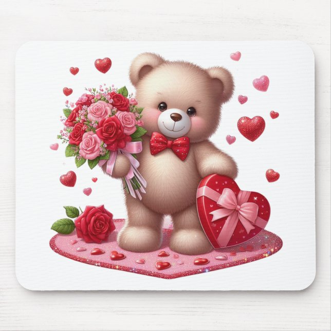 Cute Valentine's Day Teddy Bear Mouse Mat (Front)