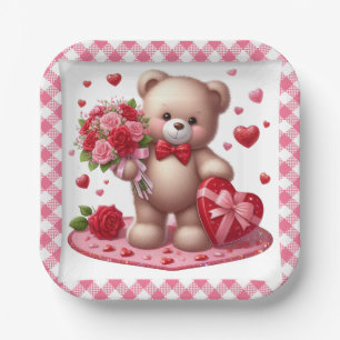 Cute Valentine's Day Teddy Bear Paper Plate