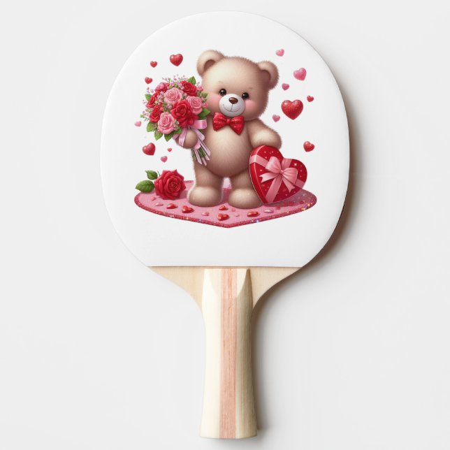 Cute Valentine's Day Teddy Bear Ping Pong Paddle (Front)
