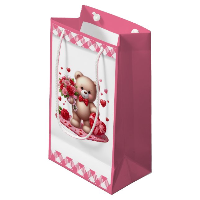 Cute Valentine's Day Teddy Bear Small Gift Bag (Front Angled)