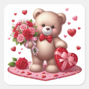 Cute Valentine's Day Teddy Bear Square Sticker