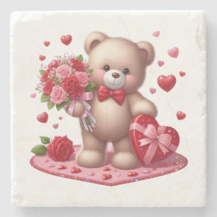 Cute Valentine's Day Teddy Bear Stone Coaster