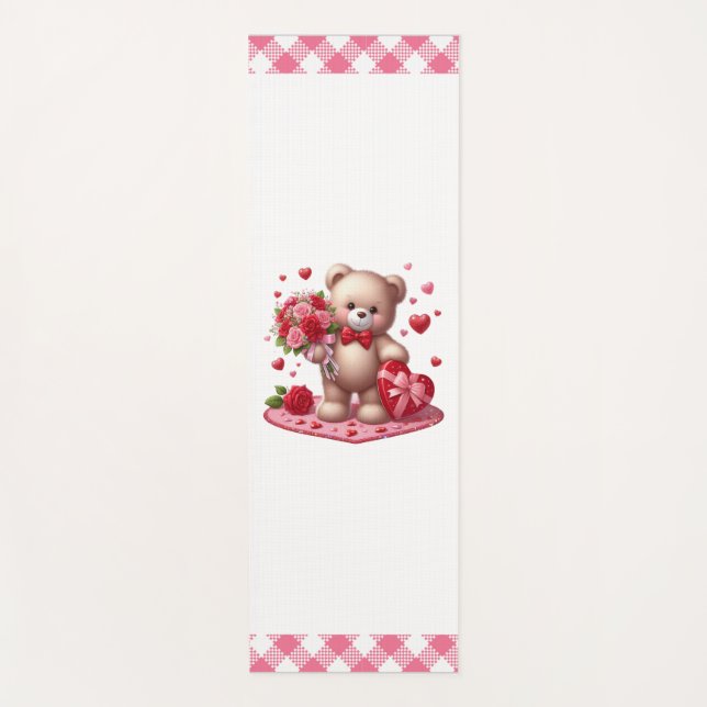 Cute Valentine's Day Teddy Bear Yoga Mat (Front)