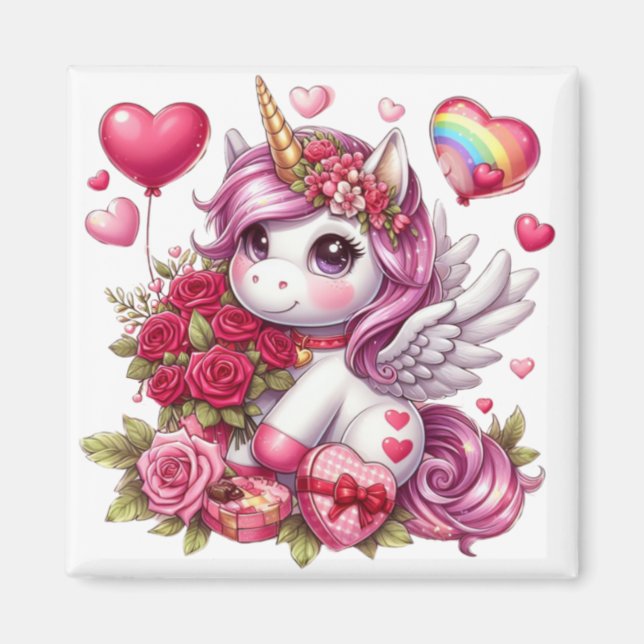 Cute Valentine's day unicorn Magnet (Front)