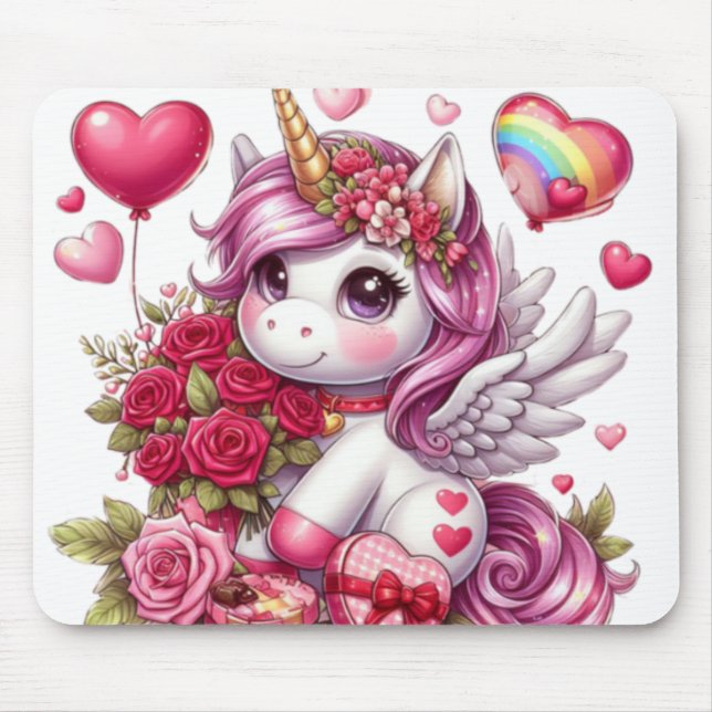 Cute Valentine's day unicorn Mouse Mat (Front)