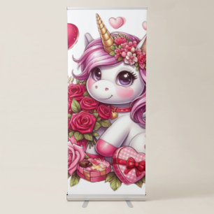 Cute Valentine's day unicorn Retractable Banner