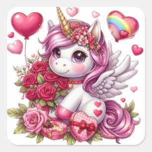 Cute Valentine's day unicorn Square Sticker