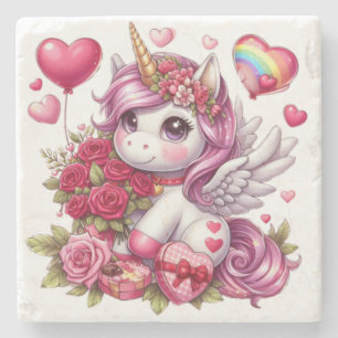 Cute Valentine's day unicorn Stone Coaster