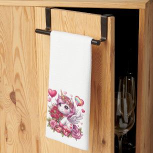 Cute Valentine's day unicorn Tea Towel