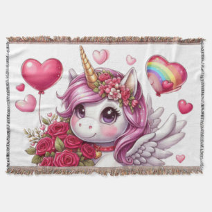 Cute Valentine's day unicorn Throw Blanket
