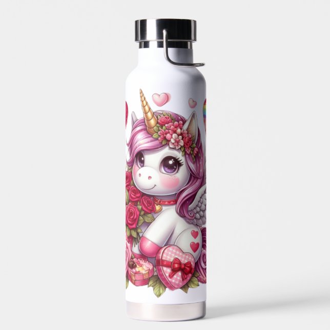 Cute Valentine's day unicorn Water Bottle (Left)