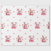 Cute Valentine's Day Watercolor Piglets on White