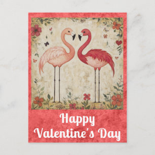 Cute Valentines Day Watercolor Pink Flamingo Postcard