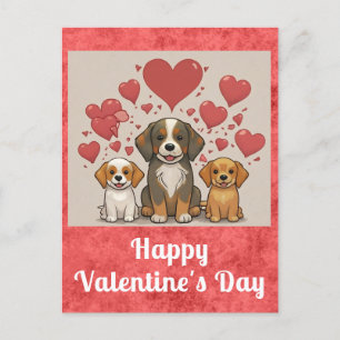 Cute Valentines Day Watercolor Puppy Dog Heart Postcard