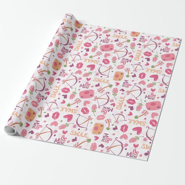 Cute Valentines Day Wrapping Paper (Unrolled)