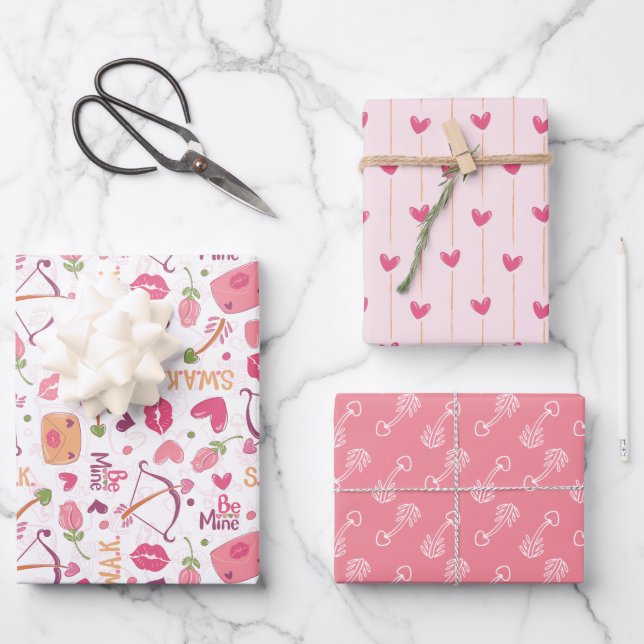 Cute Valentines Day Wrapping Paper Sheet (Front)