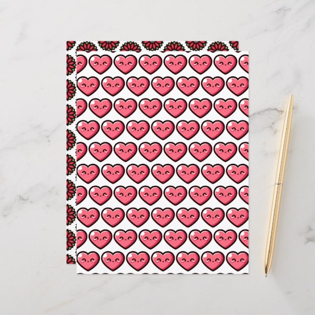 Cute Valentines Patterns Scrapbook Paper (Front/Back In Situ)