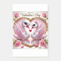 Cute Valentine's Pink Swan Post-It Notes 
