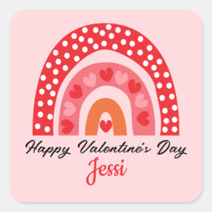 Cute Valentines Rainbow Personalised Square Sticke Square Sticker