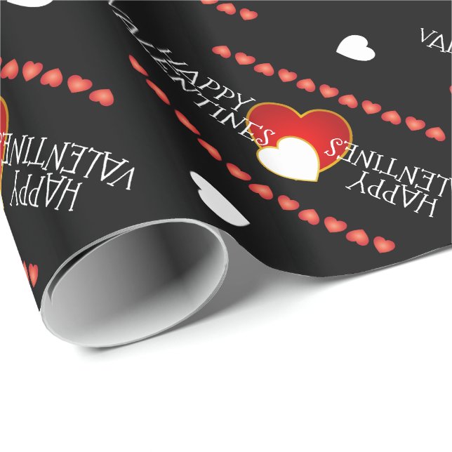 Cute Valentines Red White Hearts BLACK Wrapping Paper (Roll Corner)