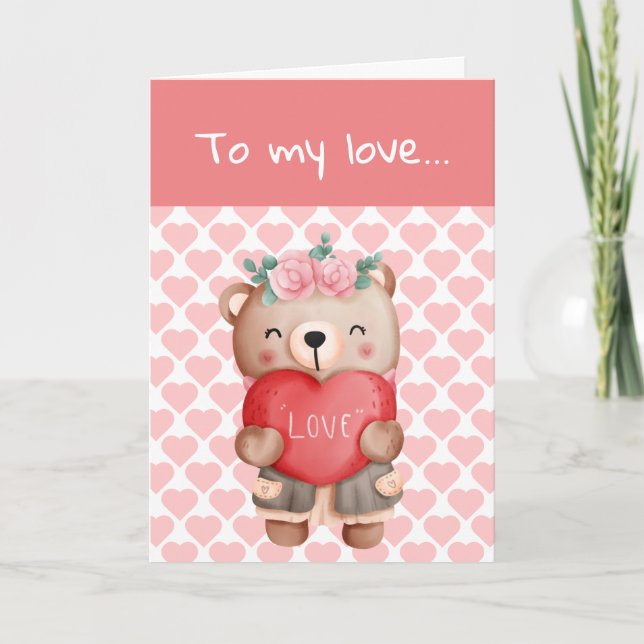 Cute Valentine's teddy bear love heart message Thank You Card (Front)