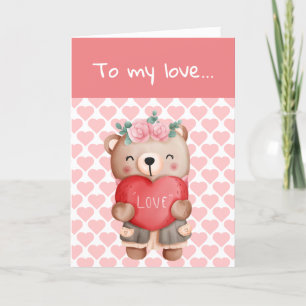Cute Valentine's teddy bear sending love heart Thank You Card