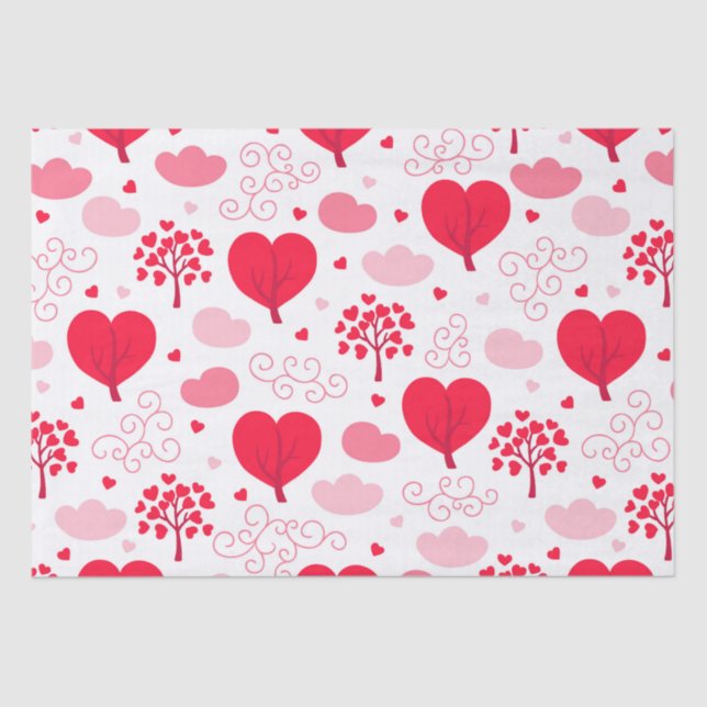 Cute Valentines tree shapes hearts pattern Tissue Paper (Front)