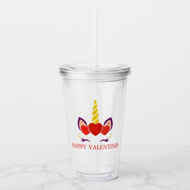 Cute Valentines unicorn Acrylic Tumbler (Front)