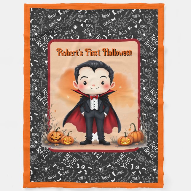 Cute Vampire Add Child's Name or First Halloween Fleece Blanket (Creator Uploaded)