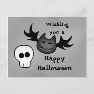 Cute vampire bat and skull Happy Halloween funny Postcard