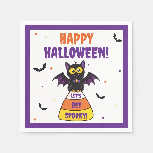 Cute Vampire Bat Halloween Candy Corn Napkin (Front)