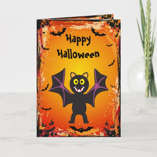 Cute Vampire Bat Halloween Card (Front)