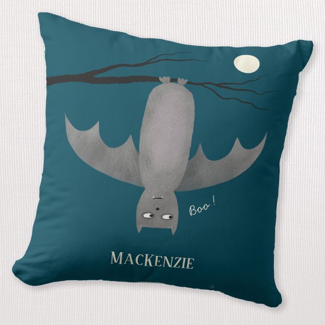 Cute Vampire Bat Personalised Cushion (Cute bat personalized custom name throw pillow for Halloween or any time!)