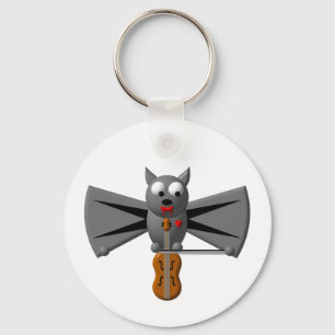 Cute vampire bat playing the violin key ring